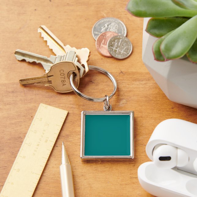 Teal Square Metal Keychain (Desk)