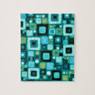 Teal Squares Pattern Jigsaw Puzzle