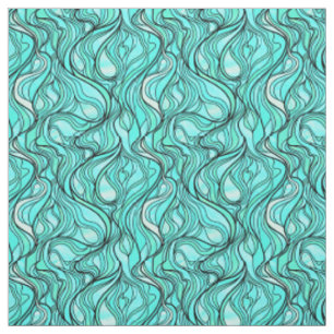 Teal Stained Glass Abstract Fabric