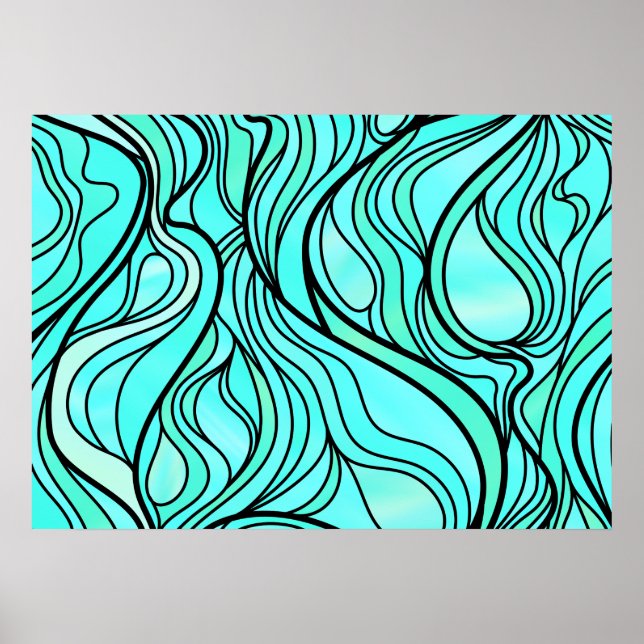 Teal Stained Glass Abstract Poster (Front)
