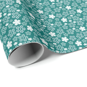 Teal Star and Snowflake Winter Pattern Wrapping Paper