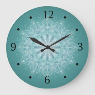 Teal Star Mandala Numbers Large Clock