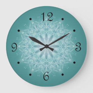 Teal Star Mandala Numbers Large Clock