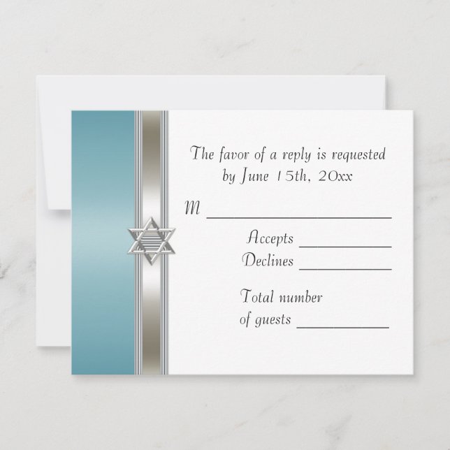 Teal Star of David RSVP Card (Front)