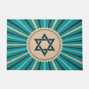 Teal Star of David Starburst Jewish Doormat