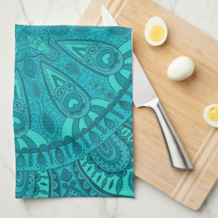 Teal Starburst Design Tea Towel
