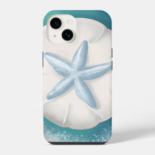Teal Starfish and Sand Dollar Beachy iPhone 14 Case