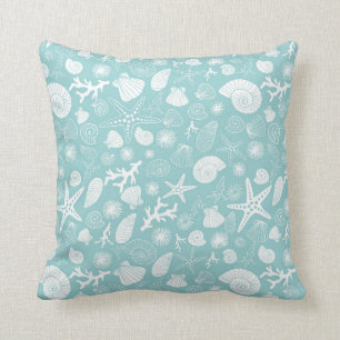 Teal Starfish and Seashells Sealife Cushion