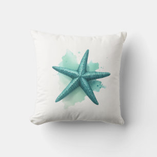 Teal Starfish Beach Nautical Coastal Sealife Cushion