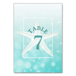 Teal Starfish Beach Wedding Table Number Card