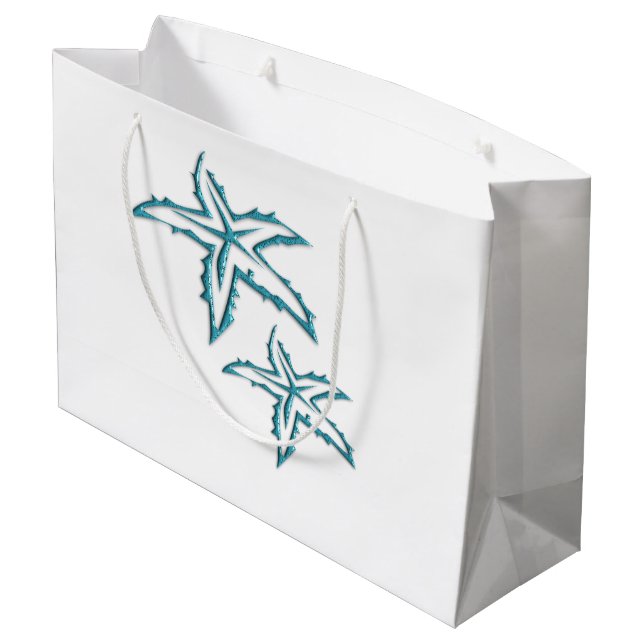 Teal Starfish Large Gift Bag (Back Angled)