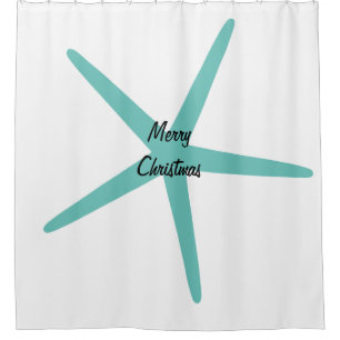 Teal Starfish Merry Christmas Custom Color Holiday Shower Curtain