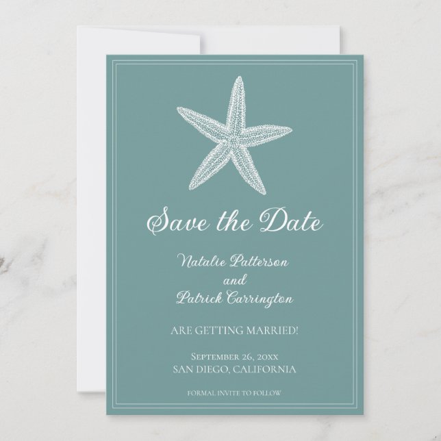 Teal Starfish Save the Date Invite (Front)