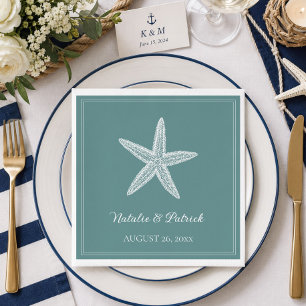 Teal Starfish Wedding Napkin