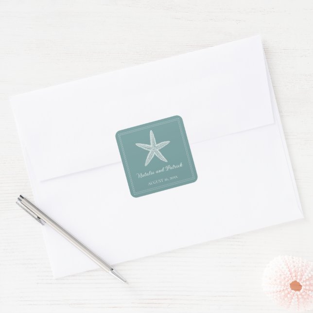 Teal Starfish Wedding Stickers (Envelope)
