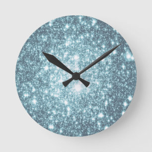 Teal Stars Round Clock