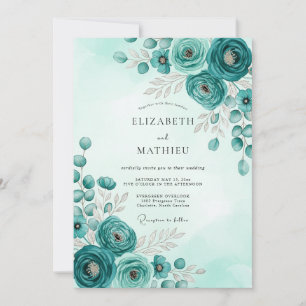Teal Stately Botanical Wedding Invitation