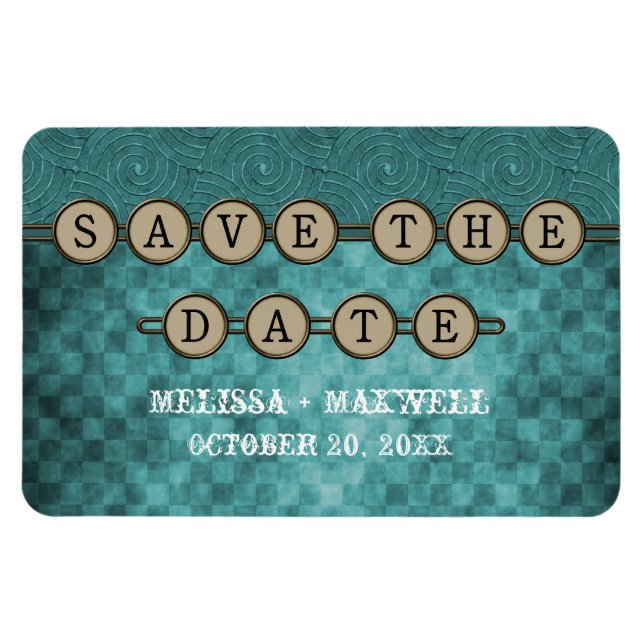 Teal Steampunk Keys Save the Date Flexi Magnet (Horizontal)