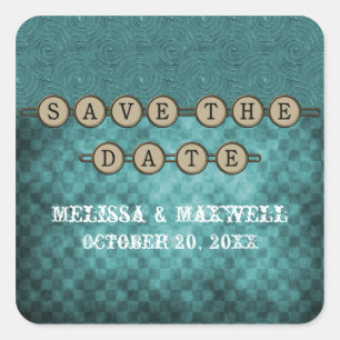 Teal Steampunk Keys Save the Date Stickers