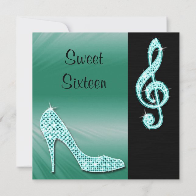 Teal Stiletto & Treble Cleft Sweet 16 Invitation (Front)