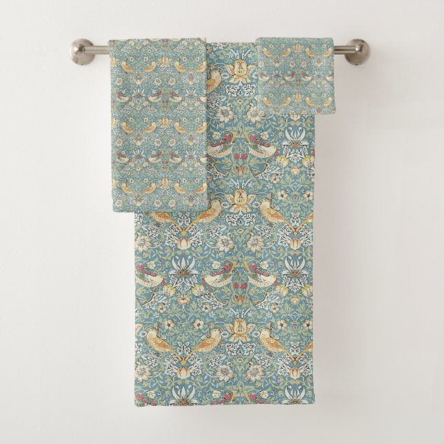 Teal Strawberry Thief Bathroom Towel Set (Insitu)