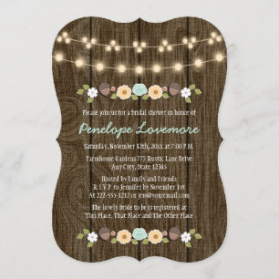 Teal String of Lights Fall Rustic Bridal Shower Invitation