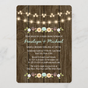 Teal String of Lights Fall Rustic Couples Shower Invitation
