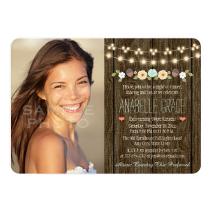 Teal String of Lights Rustic Sweet Sixteen Invitation