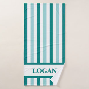 Teal Stripe Bath Towel with Custom Name