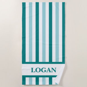 Teal Stripe Beach Towel with Custom Name