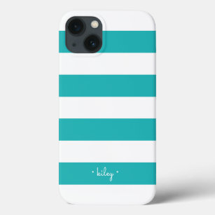 Teal Stripe Personalised iPhone 13 Case