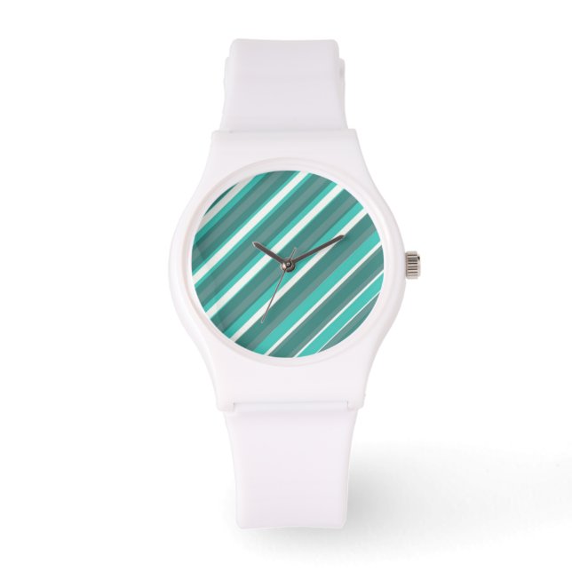 Teal Stripe Sporty White Watch (Front)