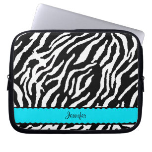 Teal Stripe With Black And White Zebra Pattern Laptop Sleeve