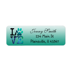 Teal Striped Love Paw Print Return Address Label