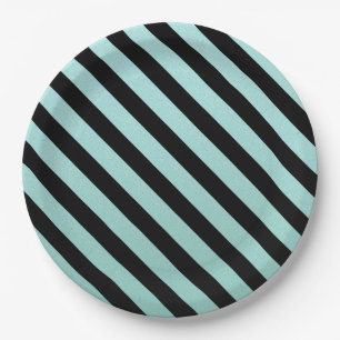 Teal Striped Paper Plate