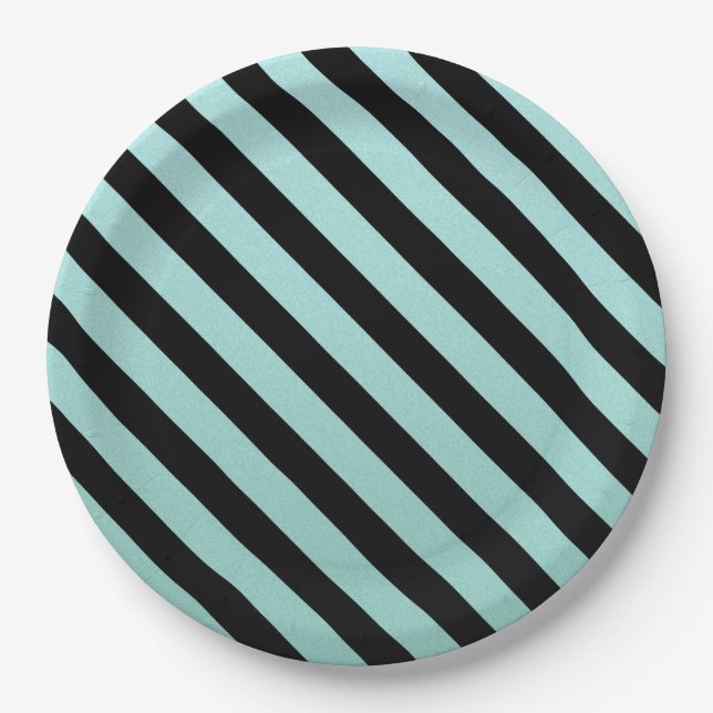 Teal Striped   Paper Plate (Front)