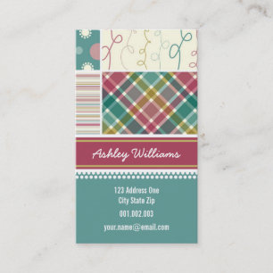 Teal Stripes Checks Dots Scribbles Combo Pattern Business Card