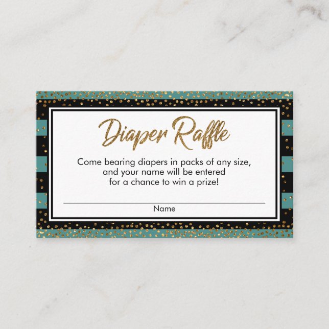 Teal Stripes & Confetti Diaper Raffle Ticket Cards (Front)