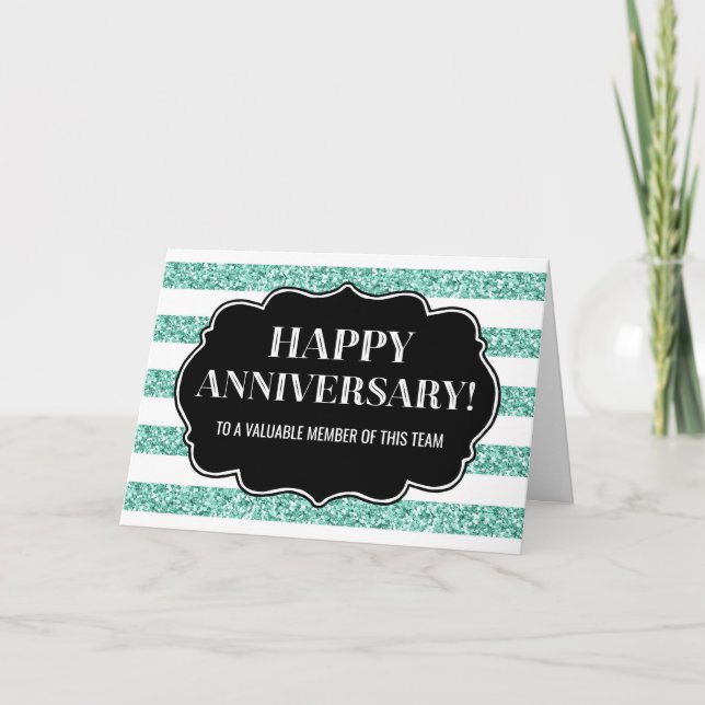 Teal Stripes Employee Anniversary Card (Front)