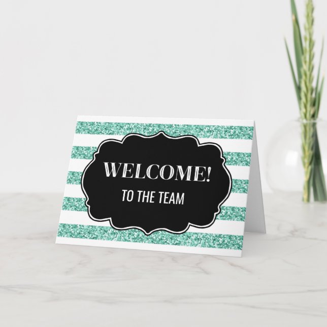 Teal Stripes Employee Welcome to the Team Card (Front)