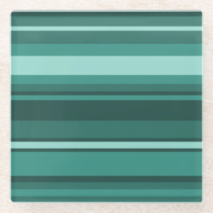 Teal stripes glass coaster