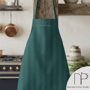 Teal Stripes Monogram Wedding Apron