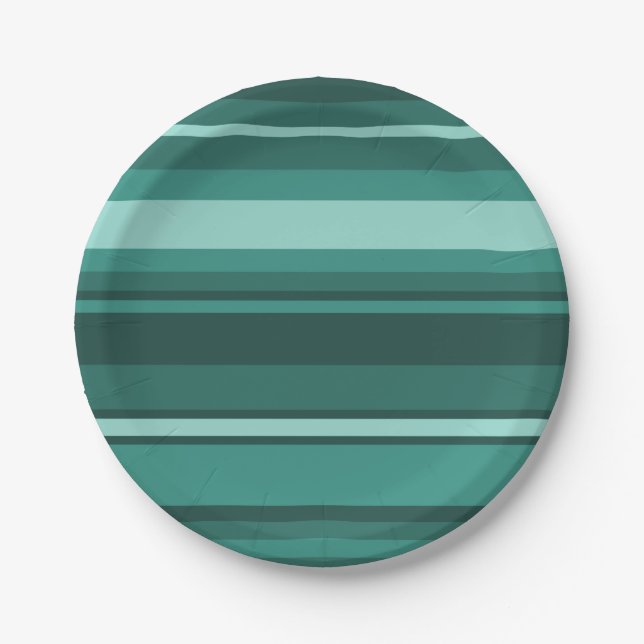 Teal stripes paper plate (Front)