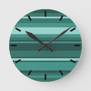 Teal stripes round clock