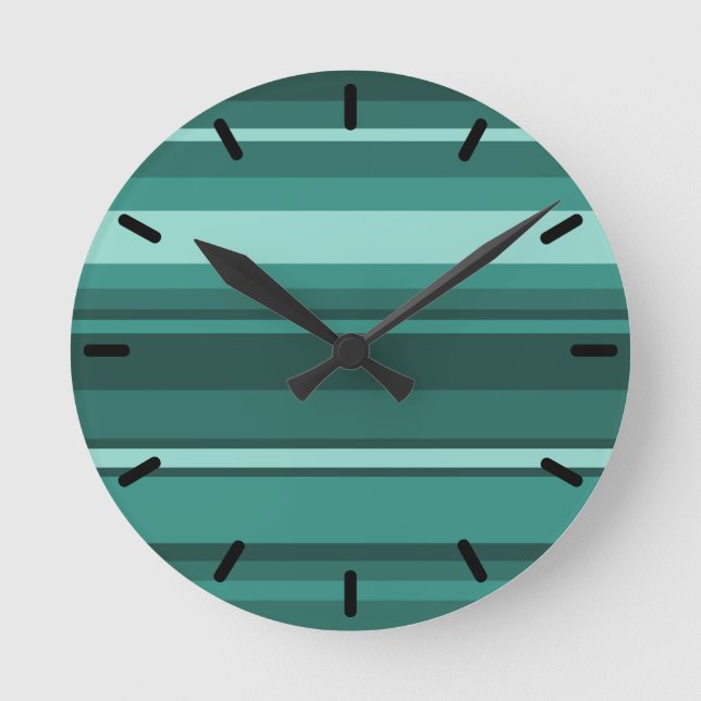 Teal stripes round clock (Front)