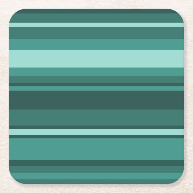 Teal stripes square paper coaster (Front)