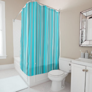 Teal Stripes Vertical  Shower Curtain