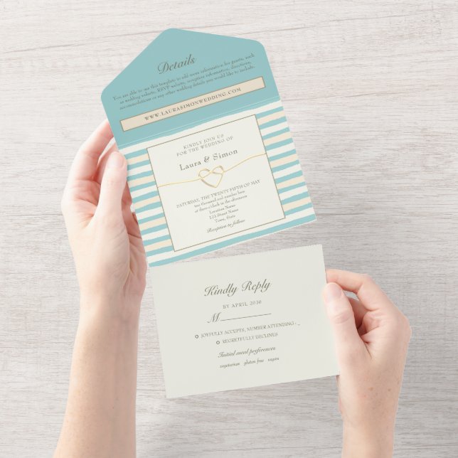 Teal Stylish Wedding All In One Invitation (Tearaway)