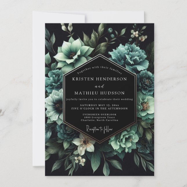 Teal Succulent Bloom Wedding Invitation (Front)