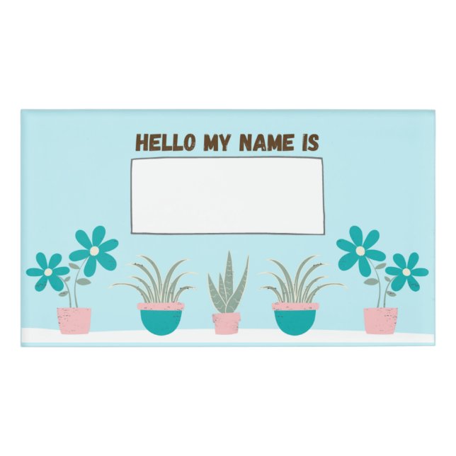 Teal Succulents & Flowers Name Tag (Front)